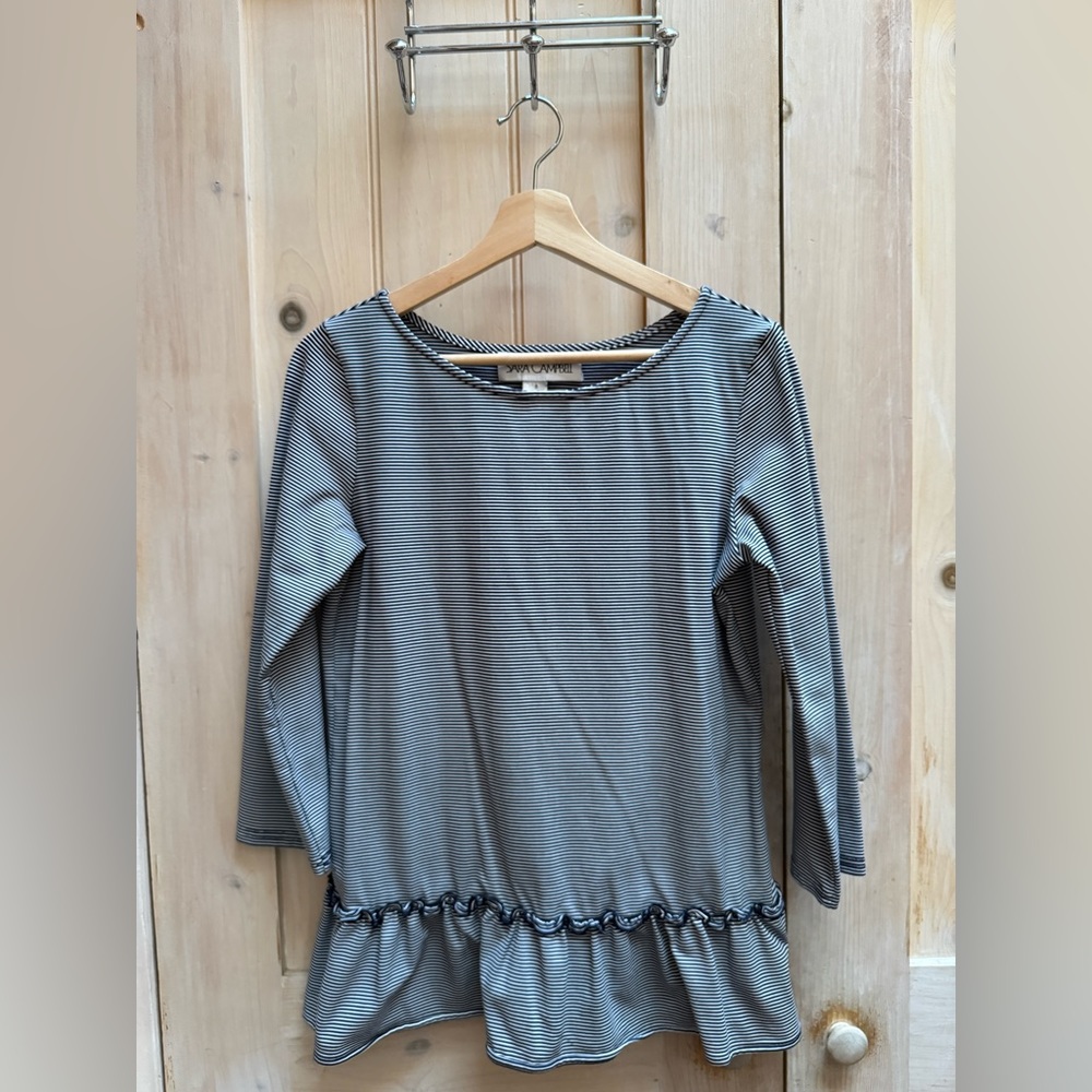 Sara Campbell Navy and White Striped Top - Size S